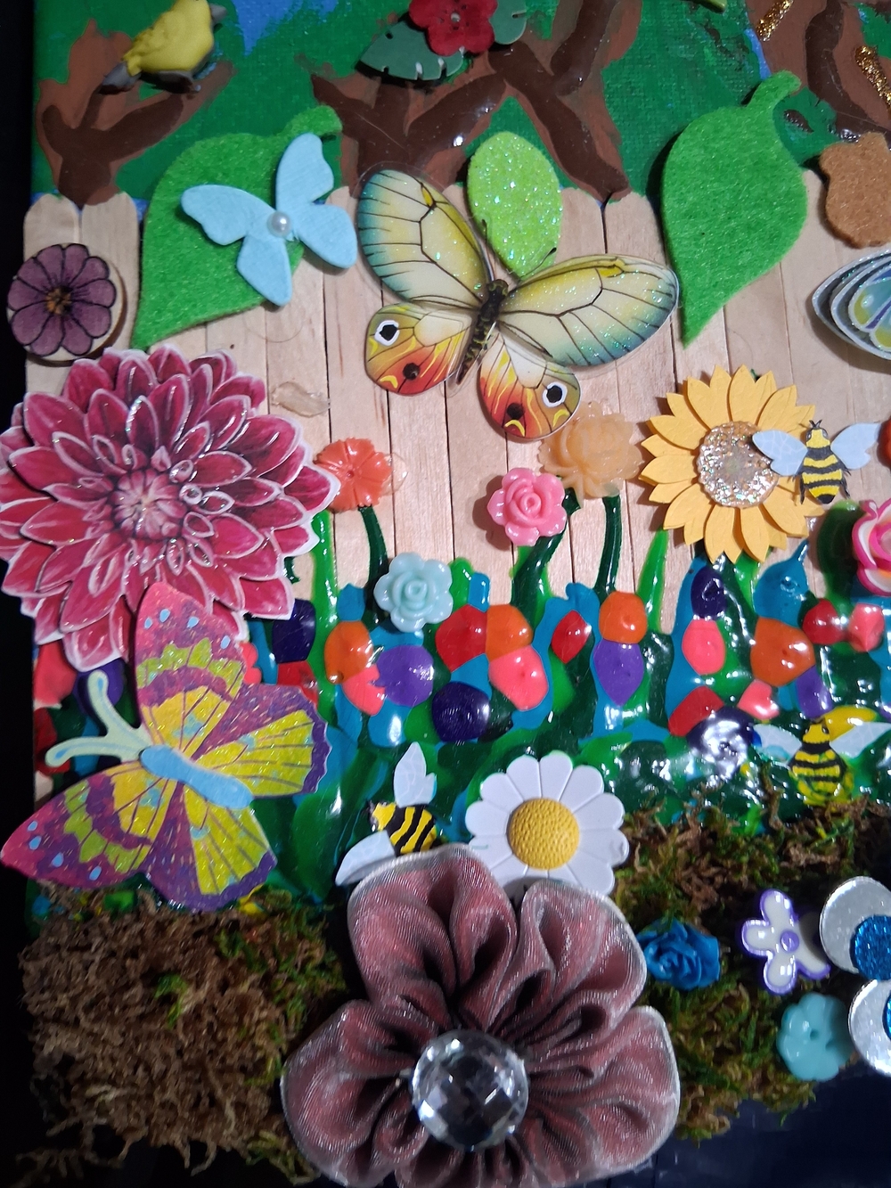 Mixed Media Floral & Butterfly Wall Art - Multicolor